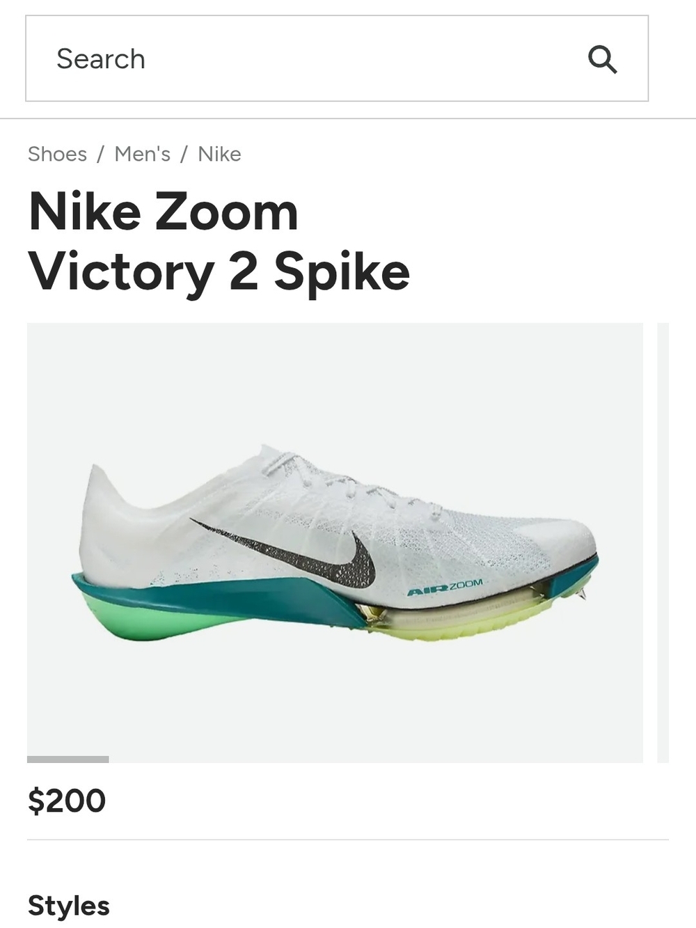 Nike Zoom Victory 2 Spike — White with Teal and Lime Mens Sz 15